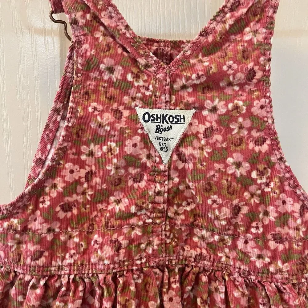 Oshkosh B'gosh Pink Floral Corduroy Overall Dress Jumper Girls Size 3T